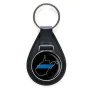 Law Enforcement Thin Blue Line Washington State Black Leather Keychain