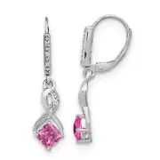 Sterling Silver Lab-Created Pink Sapphire and Diamond Earrings