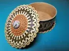 2.5" Russian BIRCH BARK Jewelry Trinket Box layered JASPER stone wood art