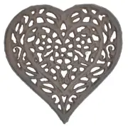 Decorative Cast Iron Trivet Ornate Floral Heart Flowers Hot Pad Kitchen 6.5" W