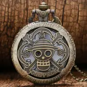 Vintage Hollow Skull Japan Anime Quartz Pocket Watch for Men Kid Necklace Chain