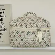 Floral Print Fabric Zip Pouch Makeup Bag - Beige & Blue - One Size