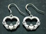 Stainless Steel Claddagh Heart Earrings with CZ Baguettes