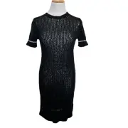 James Perse Womens Dress Size Small 1 Sheer Open Knit Black Short Sleeve $395