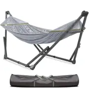 Premium Grey Hammock Set with Portable Stand for Indoor Outdoor Relaxation