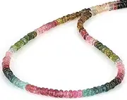 [NirvanaIN] Multi Tourmaline Faceted Rondelle Necklace Multi Color Necklace All Purpose Piece Semi Precious Gemstone Engagement Gift, Gemstone, Tourmaline