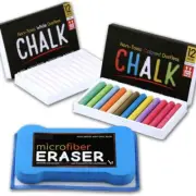 Dustless Chalk with Microfiber Eraser-12 White Chalks+12 Colored Chalks + Eraser