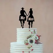 Black Acrylic Mr Mrs Country Western Cake Topper