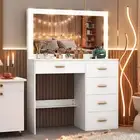 5 Drawers Dressing Table LED Makeup Mirror Set Vanity Makeup Desk Mirror White
