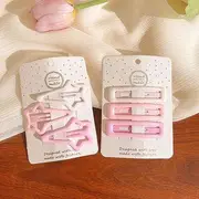 Plain Snap Clip Set Set - 32 - Rectangle & Meteor - Pink - One Size