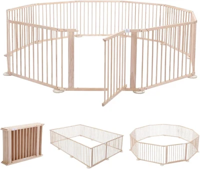 Kidbot Wooden Playpen Kids Activity Centre Foldable Fence Outdoor Playard 10 ...