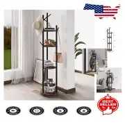 360° Rotating Coat Rack with 4 Shelves and 9 Hooks – Stylish Entryway Solution