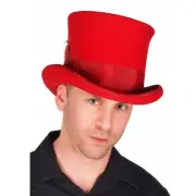Adult Men's Hatter Steampunk English Gentleman Wool Red Top Hat Ribbon Feather