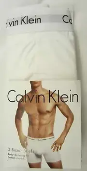 3 CALVIN KLEIN MENS 95% COTTON STRETCH WHITE BLUE BOXER BRIEFS SIZES: S M L XL