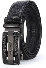 [Generic] Men's Crocodile Leather Automatic Buckle Belt, 120 cm, Black