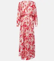 [Poupette St Barth] Poupette St Barth Ilona gathered floral midi dress AU 14 red
