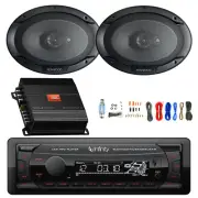 Infinity Single DIN Bluetooth MP3 Receiver, 2x 6x9" 400W Speakers, Amp w/Kit