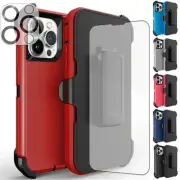 For iPhone 14 Plus 14 Pro Max Shockproof Defender Hard Case W/Clip & Screen Lens