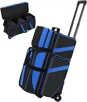 Cxinesbag 3 Ball Bowling Bags With Wheels, Bowling Ball Bag 3 Ball Roller with Multi-Pockets, Bowling Ball Bag With Shoes Compartment And Retractable Handle,3 Ball Bowling Bag for Bowling Balls