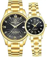 Couple Diamond Watches Automatic Full Steel Calendar Waterproof Swarovski Crystal Watch His and Hers of 2