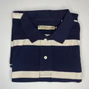 RM Williams Shirt Mens Size 3XL Navy Blue White Striped Short Sleeve Rod Polo