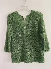 Chico’s Women’s Green Fishnet Net See Through Top Blouse Size 0 Small