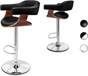 [ALFORDSON] 2 Pcs Bar Stool Adjustable Kitchen Stool Joan Swivel Counter Barstool Dining Chair in 61-82cm Seat Height with Floor Protector for Home Bar Dining Room Black