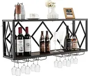 Giantex Wall Mounted Wine Rack, Wine Display Shelf w/Wine Bottle Rack & 6 Rows of Stemware Holder, Wine Storage Rack for 39 Bottles & 12 Glasses, Suitable for Kitchen, Living Room, Dining Room