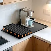 Coffee Machine Mat Silicone Coffee Mat Coffee Machine Accessories with Detachable Dish Drying Mat for Kitchen Countertops, Coffee Bar Fit Under Coffee Maker Machine Coffee Pot (Black, 40 x 60cm)