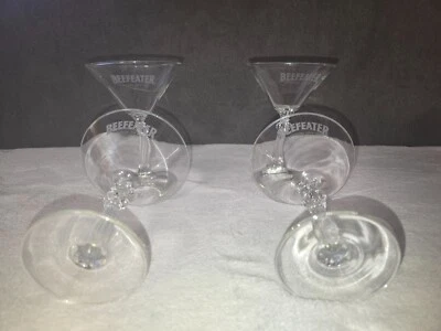 Beefeater London Dry Gin Martini Clear Etched Advertising Glasses Set Of 4.