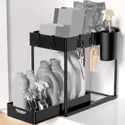Multipurpose 2 Tier Under Sink Organizer with Pull Out Sliding Drawer for Under Sink Storage & Organization