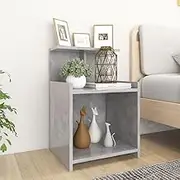 Bedside Nightstand Room Furniture - Grey Bed Cabinets 2 Pcs, Engineered Wood Night Tables with 3 Open Shelves for Bedroom Storage, 40x35x60cm