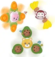 Pop Suction Cup Spinner Toys for 1 Year Old Boy Girl Novelty Spinning Tops Toddler Toys Age 1-2 Sensory Baby Bath Toys for Toddlers 1-3 (3Pcs) (Animal)