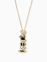 KATE SPADE ALICE IN WONDERLAND STACKED TEACUP PENDANT NECKLACE & KS POUCH BNWT