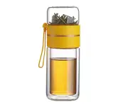 Double Glass Tea Filler Tea Mug With Filler Portable Tea Mug For Bulk Tea Travel Tea Mug With Strainer Dual Purpose Tea Mug - Yellow