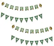 WOONEKY Birthday Banner Decor 4pcs Football Themed Party Decorations Rugby Football String Flags for Wall