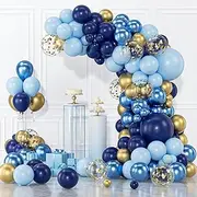 Blue Silver Balloons Garland Arch Kit, 131Pcs Blue Silver White Confetti Party Balloons Arch Different Sizes For Graduation Wedding Anniversary Birthday Party Decorations (Navy Blue)