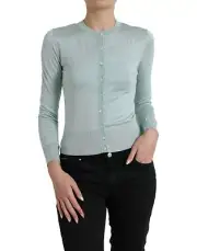 Dolce & Gabbana Elegant Light Blue Silk Women's Cardigan Authentic