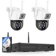 Wireless Security Camera System Outdoor, 2pcs 2K Dual Lens PTZ Auto Tracking ...