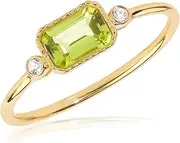 [YoTreasure] 14K Yellow Gold Ring with Sky Blue Topaz, Amethyst, London Blue Topaz & Peridot | Dainty Solitaire Gemstone Ring for Women | Available in Size 6-10