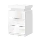 Bedside Tables Side Table 3 Drawers RGB LED High Gloss Nightstand White