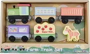 Kaper Kidz - WT359A Sundae Farm Train Set: 7-Piece Wooden Train with Interchangeable Carriages and Animals