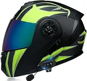 Full Face Flip UpVisors Modular Helmets Bluetooth+FM DOT Certification Touring Helmets Built-in Dual-Speaker Bluetooth Headset with Microphone for Adults Men Women Moped Street Racing