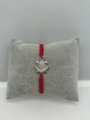Silver Plated Red String Cubic Zirconia Animal Frog Macrame Bracelet