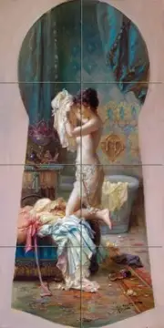 temptation through keyhole woman H. Zatzka Tile Mural Backsplash Marble Ceramic