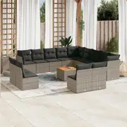 vidaXL 14 Piece Garden Sofa Set with Cushions Grey Poly Rattan