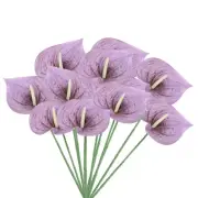 10Pcs 13" Artificial Anthurium Lily Flowers Floral Bouquet Decor, Dark Purple