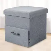 Folding Ottoman Storage Cube Footstool Stool Blanket Box w/ Drawer