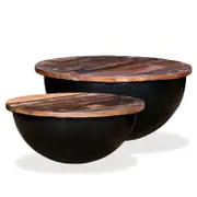 vidaXL 2 Pieces Solid Reclaimed Wood Coffee Table Set Black Bowl Shape Table