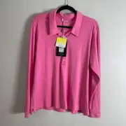 NEW ADIDAS GOLF WOMENS XL CLIMALITE COOLMAX PINK LONG SLEEVE POLO SHIRT UPF 15+